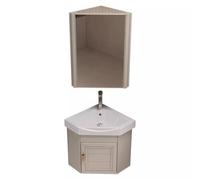 Mobile da Bagno Angolare con Lavabo in Ceramica e Armadietto Legno Mobile Bagno Sospeso con Specchio, Rubinetto, per Bagni Piccoli, WC Ospiti(Beige,43cm(17''))