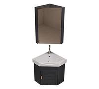 Mobile da Bagno Angolare con Lavabo in Ceramica e Armadietto Legno Mobile Bagno Sospeso con Specchio, Rubinetto, per Bagni Piccoli, WC Ospiti(Black,48cm(19''))
