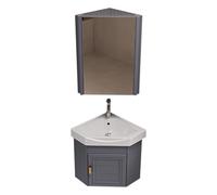 Mobile da Bagno Angolare con Lavabo in Ceramica e Armadietto Legno Mobile Bagno Sospeso con Specchio, Rubinetto, per Bagni Piccoli, WC Ospiti(Gray,48cm(19''))