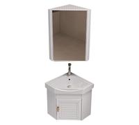 Mobile da Bagno Angolare con Lavabo in Ceramica e Armadietto Legno Mobile Bagno Sospeso con Specchio, Rubinetto, per Bagni Piccoli, WC Ospiti(White,43cm(17''))