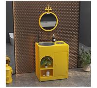 Mobile da bagno autoportante con lavabo, mobile in ferro nano-rivestito, lavello moderno con foro singolo per rubinetto e troppopieno, con cestino della spazzatura e specchio
