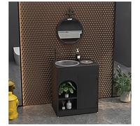 Mobile da bagno autoportante con lavabo, mobile in ferro nano-rivestito, lavello moderno con foro singolo per rubinetto e troppopieno, con cestino della spazzatura e specchio