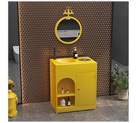Mobile da bagno autoportante con lavabo, mobile in ferro nano-rivestito, lavello moderno con foro singolo per rubinetto e troppopieno, con cestino della spazzatura e specchio