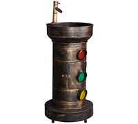 Mobile da Bagno autoportante, lavabo da Bagno in Ferro battuto Stile Industriale con Rubinetto e Scarico 16,9 x 33 Pollici, Specchio (Bronzo)