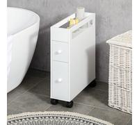 Mobile da bagno con 4 ruote, 2 cassetti e ripiano aperto, in MDF, 16x49,5x66cm, bianco, arredo bagno, organizer bagno estivo Kleankin salva spazio Descrizione:Questo mobiletto salva spazio da bagno ti