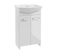 Deftrans Domodomo - Armadietto da bagno con lavandino, 85 x 45 x 27,1 cm, laccato, elegante set con lavabo in ceramica (bianco senza cassetto)