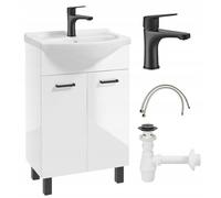 Mobile da bagno con lavabo bianco lucido 84x55 Mea con rubinetto e sifone