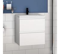 Mobile da bagno con lavabo in ceramica e cassetti, armadietto portaoggetti da appendere alla parete per risparmiare spazio, finitura lucida