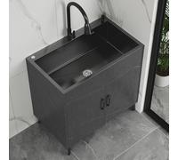 Mobile da bagno con lavabo, Lavello in Acciaio Inox Commerciale a Vasca Singola, Mobiletto Sottolavello Cucina con Rubinetto, per Ristorante, Cucina, Lavanderia(68x45cm/26.7x17.7in,Black)