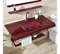 Mobile da bagno con lavabo, specchio e mensole, design sospeso da parete, per risparmiare spazio in bagni moderni