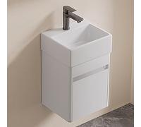 Mobile da bagno con lavandino, montaggio a parete, piccolo lavello con armadietto in metallo, armadietto galleggiante con rubinetto e scarico, per piccoli spazi