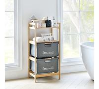 Mobile da Bagno con Ripiani e Cassetti (AxLxP): 96 x 44 x 34 cm Organizzatore in Bambù color Naturale con Contenitori in Tessuto Grigio