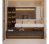 Mobile da bagno da 243,8 cm con lavabo singolo, specchio LED antiappannamento, montaggio a parete, design fluttuante, armadietto con chiusura ammortizzata, display di ora e temperatura, eleganza