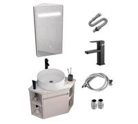 Mobile da bagno elegante bianco con lavabo e specchio, pensile salvaspazio, lastra in pietra ad alta definizione + lavabo sopra il bancone, perfetto per bagni moderni (48 cm)