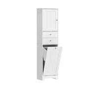 HOMCOM Mobile Bagno con Cesto per Biancheria Pieghevole, Armadietto e 2 Cassetti, in Legno, 45x30x171 cm, Bianco Aosom Italy