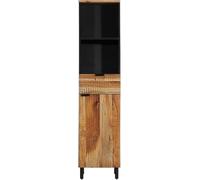 Mobile da bagno in legno massello con accenti neri, perfetto per la toelettatura. Realizzato in unità di vanità da bagno naturale, eleva la tua routine quotidiana