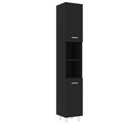 Mobile da Bagno in Legno Multistrato, 6 Scomparti, 2 Ante, Colore Nero, 30x30x179 cm, con Maniglie, Assemblaggio Richiesto, Ideale per Stoccaggio e Ordine