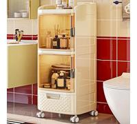 Mobile da bagno in plastica sottile, multifunzionale, ad angolo, con porta e rulli, salvaspazio, soluzione di archiviazione laterale per piccoli spazi