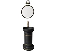 Mobile da bagno in stile industriale con lavabo da pavimento sotto il lavandino, mobile da bagno con rubinetto e scarico, 47 x 42,9 x 86,9 cm (bronzo con specchio)