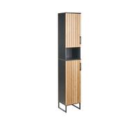 Mobile da bagno indipendente con 6 ripiani nero e marrone chiaro Miscanti