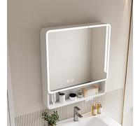 Mobile da bagno moderno con specchio anti-appannamento e luci, elegante armadietto per medicinali con ripiano galleggiante, design elegante e funzionale per la decorazione della casa