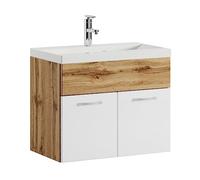 Mobile da Bagno Montreal 01 60cm Rovere con Bianco Lucido - Armadio mobiletto lavabo Mobili Armadietto