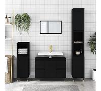 Mobile da Bagno Nero, con Anta e 4 Cassetti, 80x33x60 cm, in Legno Multistrato e Ferro, per Bagno