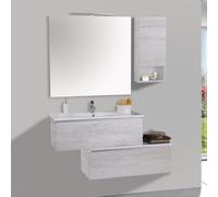 Mobile da Bagno Sospeso 100cm Pensile P18cm Mazzoni Boston 15 Bianco Frassinato