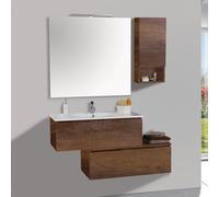 Mobile da Bagno Sospeso 100cm Pensile P18cm Mazzoni Boston 15 Noce Scuro Frassinato