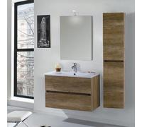 Mobile da Bagno Sospeso 80cm Colonna P18cm Mazzoni Maiorca Light Noce Chiaro Frassinato