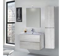 Mobile da Bagno Sospeso 90cm Colonna P18cm Mazzoni Maiorca Light Bianco Frassinato