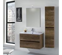 Mobile da Bagno Sospeso 90cm Colonna P18cm Mazzoni Maiorca Light Noce Scuro Frassinato