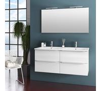 Mobile da Bagno Sospeso con Doppio Lavabo e Doppia Lampada a LED TFT Luna Bianco Lucido