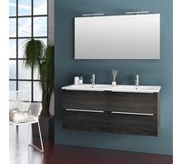 Mobile da Bagno Sospeso con Doppio Lavabo e Doppia Lampada a LED TFT Luna Rovere Wengè