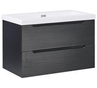 Mobile da bagno sospeso con lavabo in legno MDF e contenitore 80 cm Nero Makana