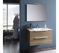 Mobile da Bagno Sospeso con Lavabo Specchio e Lampada a LED TFT Luna Rovere Miele