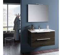 Mobile da Bagno Sospeso con Lavabo Specchio e Lampada a LED TFT Luna Rovere Wengè