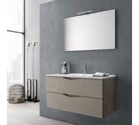 Mobile da Bagno Sospeso con Lavabo Specchio e Lampada a LED TFT Marte Avana Effetto Pietra