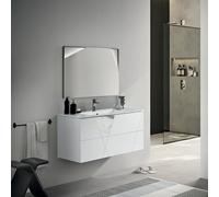 Mobile da bagno sospeso moderno base 100 CRIZIA con lavabo, BIANCO OPACO