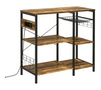 Mobile da Cucina 90x40x83 cm con Presa di Corrente e USB in Acciaio e Truciolato Marrone