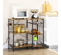 Mobile da Cucina a 3 ripiani in Truciolato con Presa di corrente, Porta USB e Cestino, 90x40x83cm