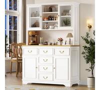 Mobile da cucina alto con porte USB e prese, credenza con striscia luminosa a LED, armadio da cucina, armadietto con ante per snack, credenza, pattumiera possono essere installati, bianco