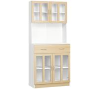 Mobile da Cucina Credenza 80x40x180 cm Ante in Vetro in Legno Bianco e Legno