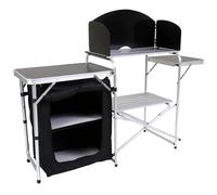 Mobile da cucina pieghevole, portatile, per cucinare all'aperto, leggero e facile da montare, con parabrezza e pannelli in rete, include borsa per il trasporto, 146 x 46 x 80 cm