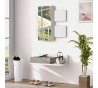 Mobile da Ingresso 2 in 1 con Specchio da Parete 75x3.5x75 cm e Cassetto 75x30.5x20 cm, Set da Ingresso in MDF e Vetro, Grigio e Bianco Description:Dopo una lunga giornata di lavoro, mettere tutte le 