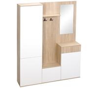 Mobile da Ingresso 4 in 1 con Specchio 145x29x184 cm in Truciolato Bianco e Legno Naturale