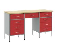 Mobile da Lavoro in Acciaio Industriale vidaXL con 4 Cassetti Piedini Regolabili Resistente e Costruzione in Legno Ideale per Necessità di Stoccaggio in Garage Officina Rosso Grigio 150X55X85 cm Unit