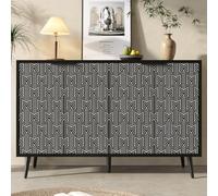 Mobile da pranzo (120 × 35 × 78 cm), mobile portaoggetti per sala da pranzo e soggiorno, design unico porta armadio, mobile indipendente, anti-dumping, motivo a spina di pesce, porta intagliata, nero