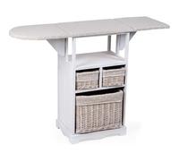 Mobile da Stiro con Asse ripiegabile e 3 Cesti in Vimini foderati con tessuto stampato con fiori margherite 54X36X86 cm