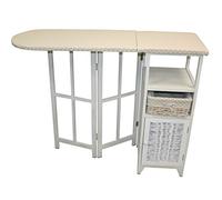 Mobile da stiro in vimini e legno bianco. Pieghevole. Bianco. Decorazione (110 x 36 x 87)